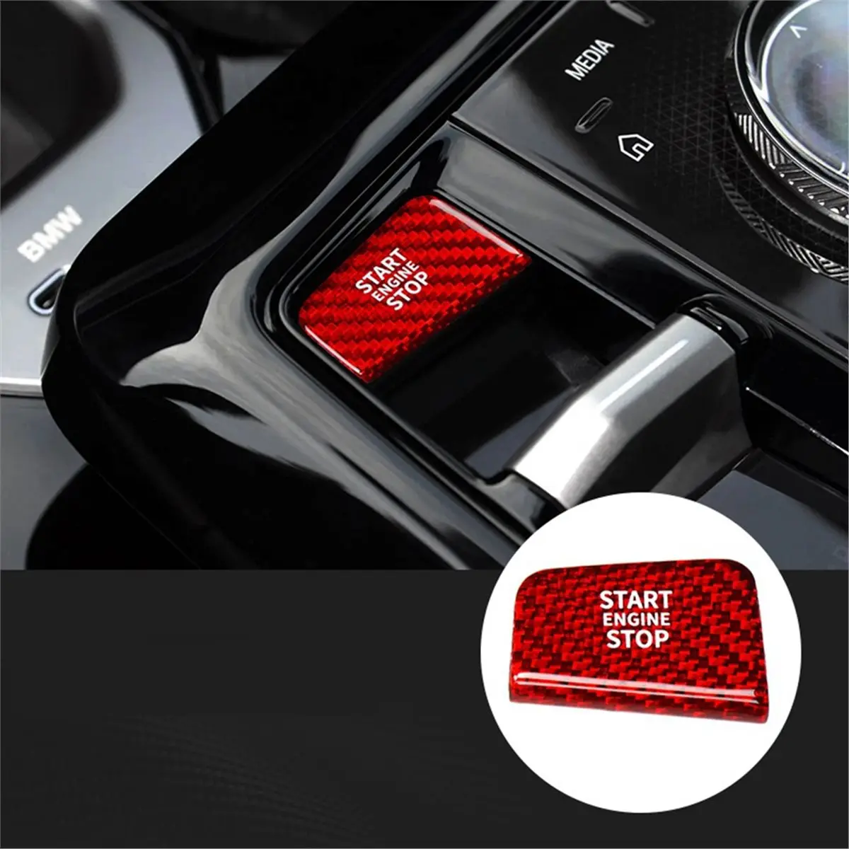 Compatible Car Engine Stop Button Cover for 5 7 Series G60 G70 Real Carbon Fiber Sticker Accessories,A