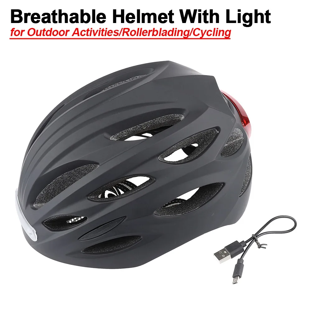 Bicycle Helmet Breathable LED Light Safety Helmet - Cycling Skating Outdoor Warning Helmet with Rechargeable Lights Anti-Impact