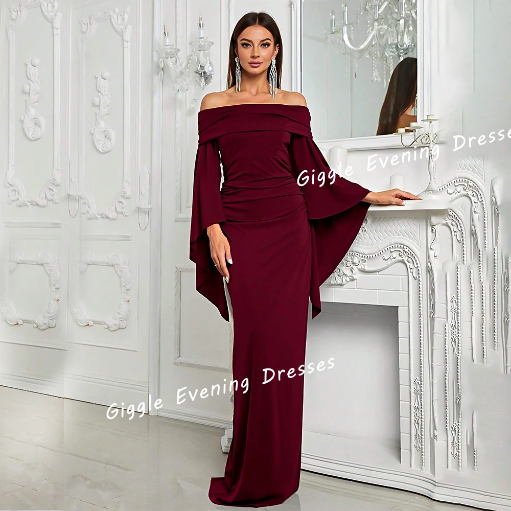 Royal Evening Dresses 2024 فساتين سهرة Saudi Arab Pleating Boat Neck Close-Fitting Floor-Length Elegant Gala Gown for Lady