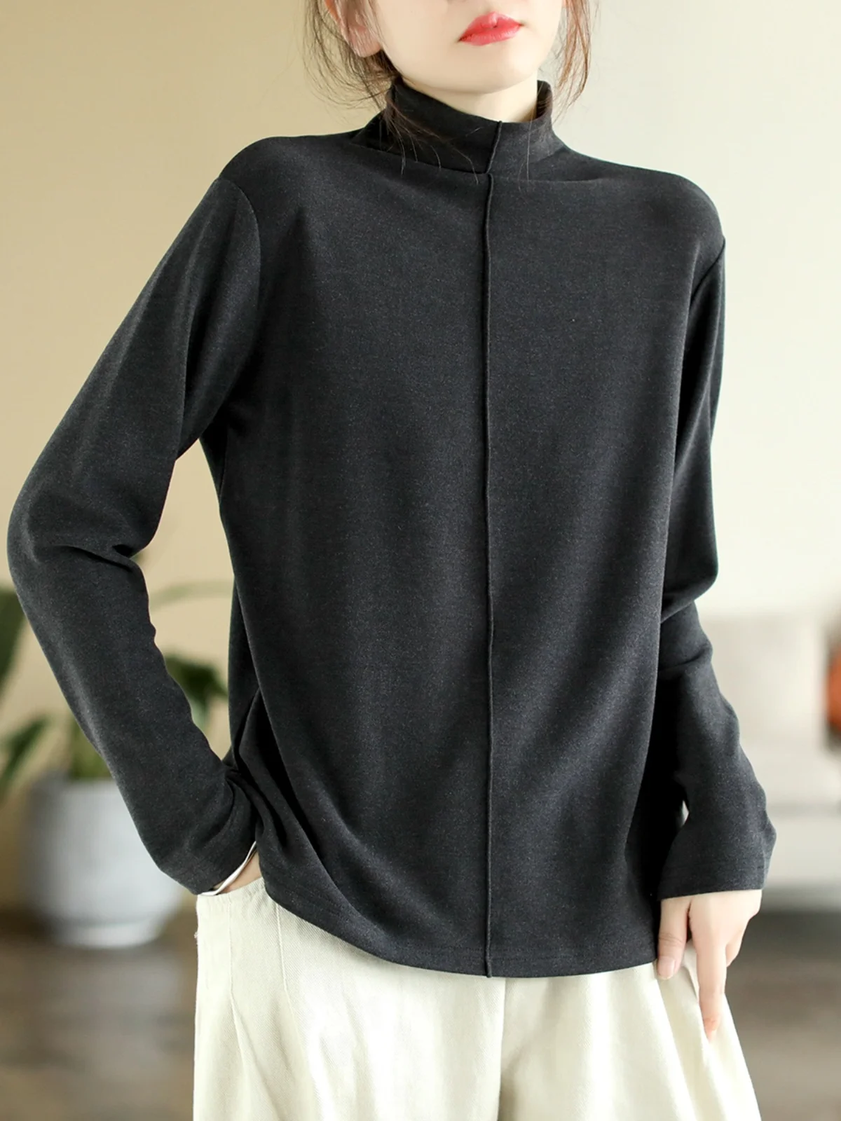 Doppelseitige Samt Basis irt frauen Vintage Große Größe Abnehmen Hohe Kragen Overhead T-shirt Herbst Neue Sle Seide top