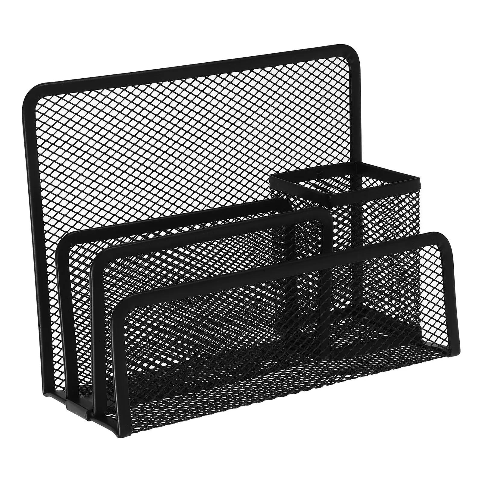 

Sleek Black Desktop File Organizer Iron Mesh Pen Holder Folder Storage Stand Up Mail Sorter for Office Desk Paper Management