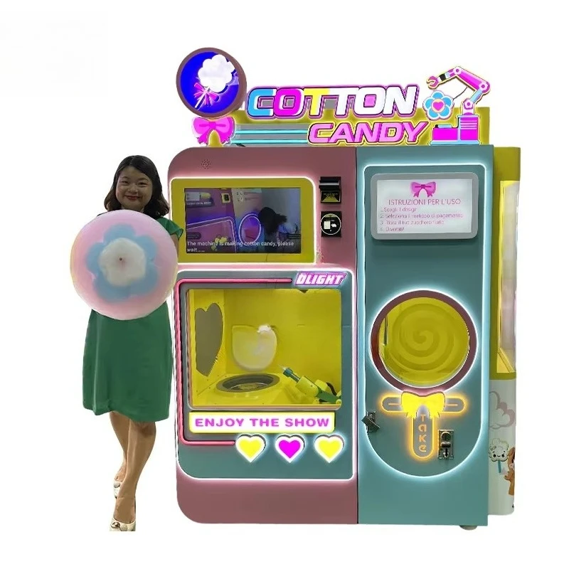 Customized Cotton Candy Vending Machine For Community Street Convenient 24 Hours Marshmallow Vending For Residents Children