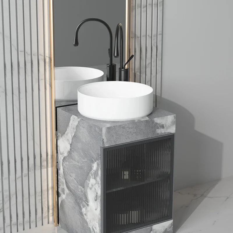 

Rock slab wash basin integrated column washbasin