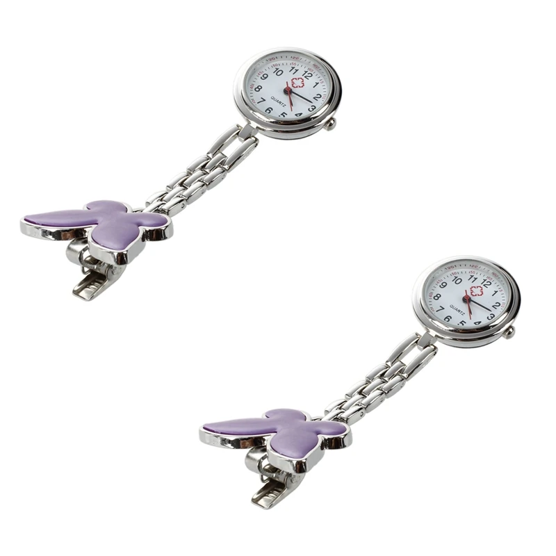 

2X Pocket Watch - Nurses Wacht Heart Rate Monitor Pocket Watch Quartz Butterfly Theme