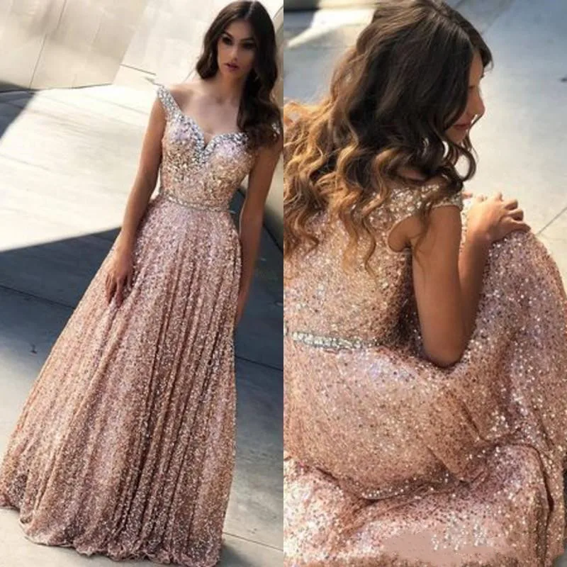 Personalizado luxo rosa ouro lantejoulas fora do ombro querida a-line vestidos de baile 2025 frisado festa vestidos de noite