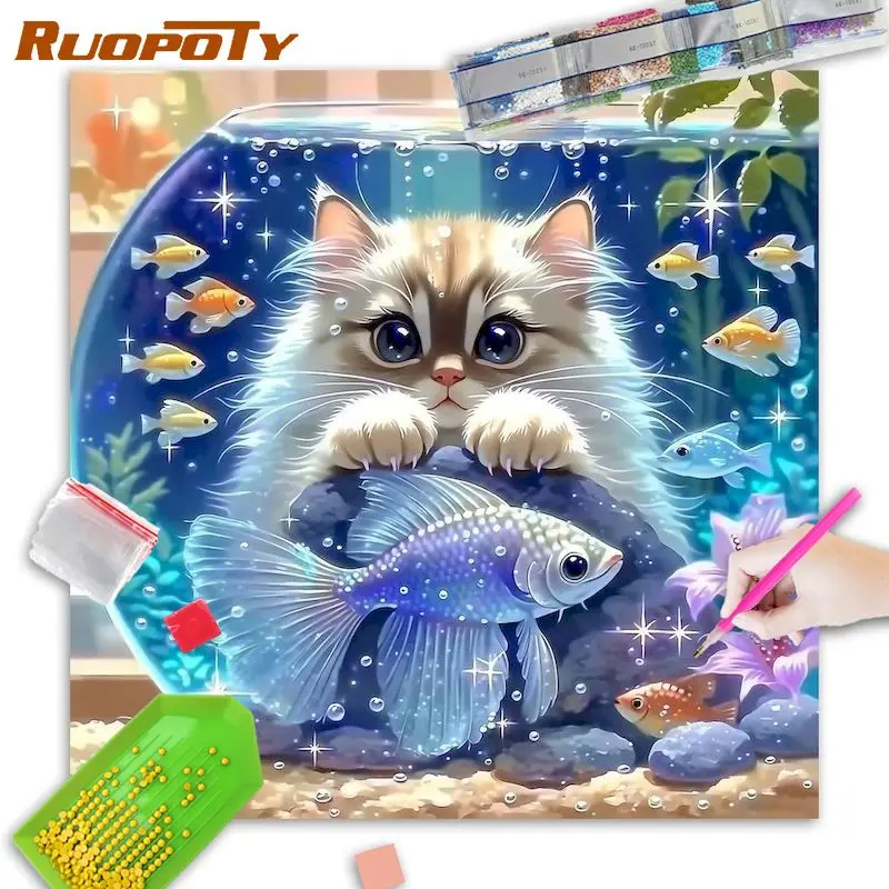 

RUOPOTY Cat Diamond Painting Home Decor Diy Idea Animal Full Round/Square Modern Original Gifts Diamond Painting For Adults