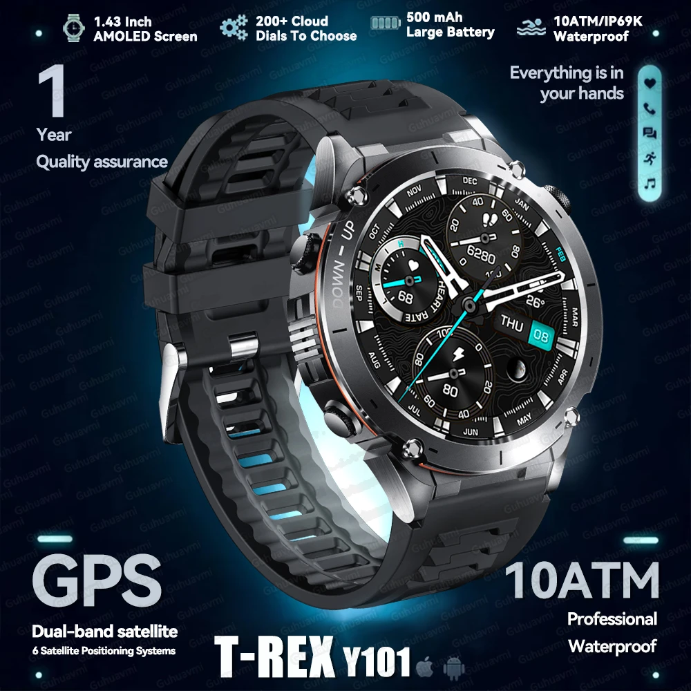 New T-Rex 3 Military GPS Smartwatch Ultra HD 1.43