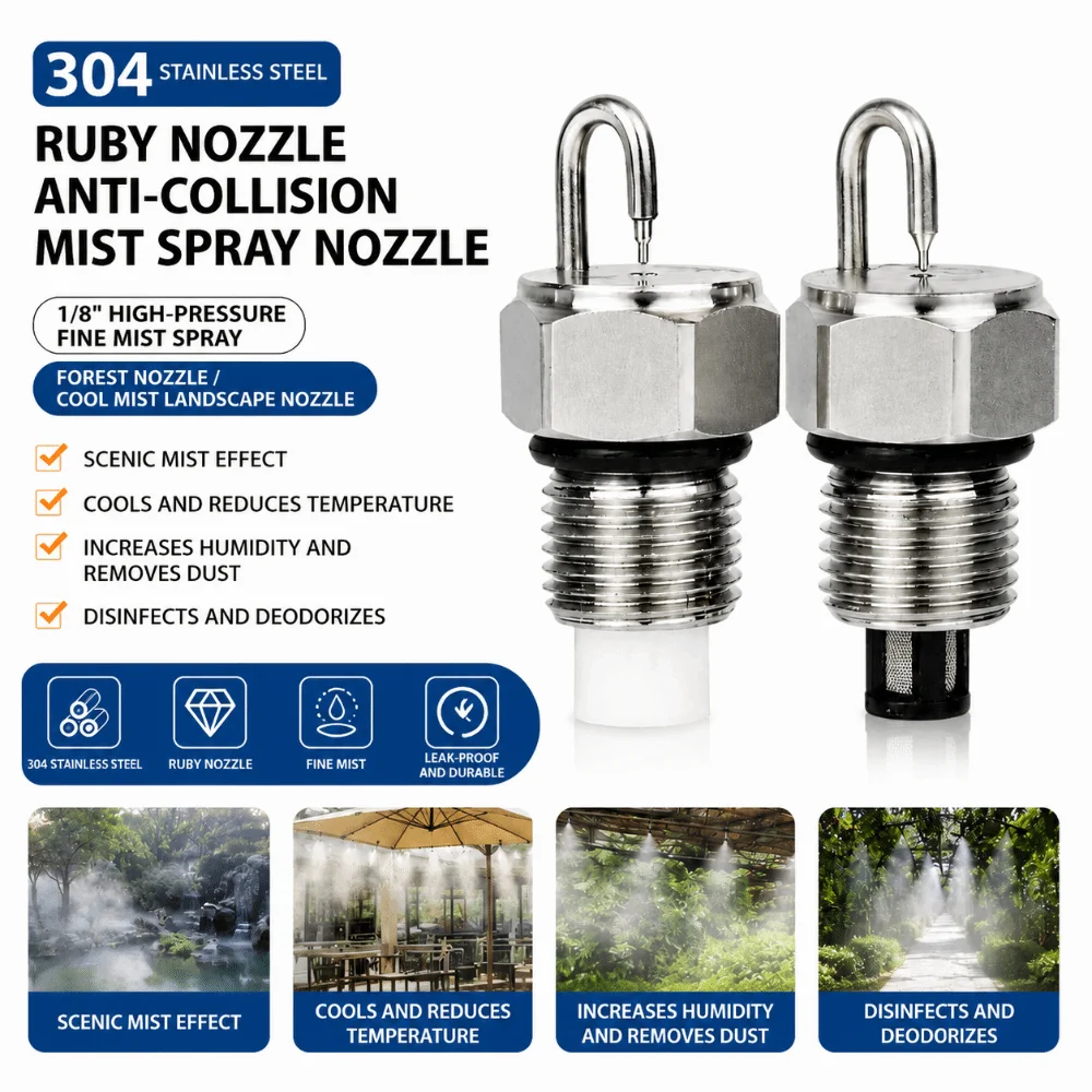 304 Stainless Steel Ruby Impingement Fog Nozzle High Pressure 1/8 Inch High Pressure Fog Nozzle With Filter