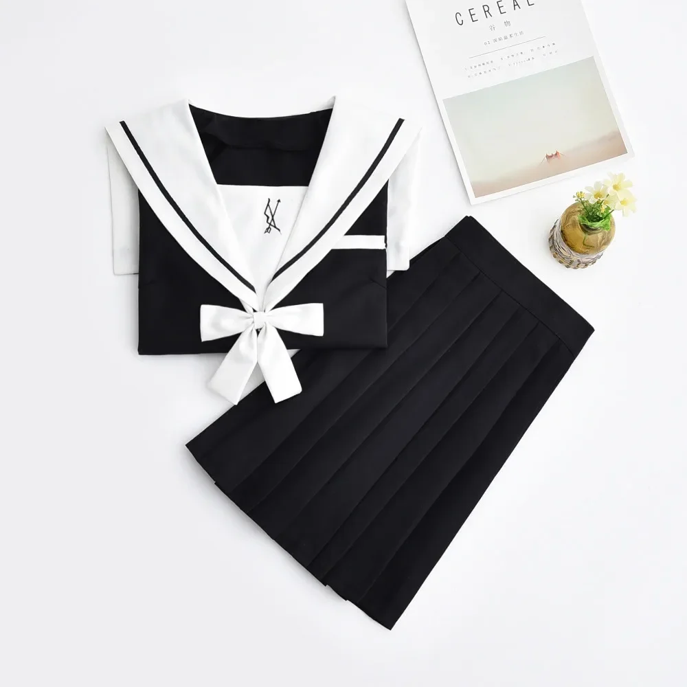 Hot Sale School Girl Navy Sailor School Uniform with White Bow Tie JK Japanese Sailor Uniforms Student Cosplay Costume Suit