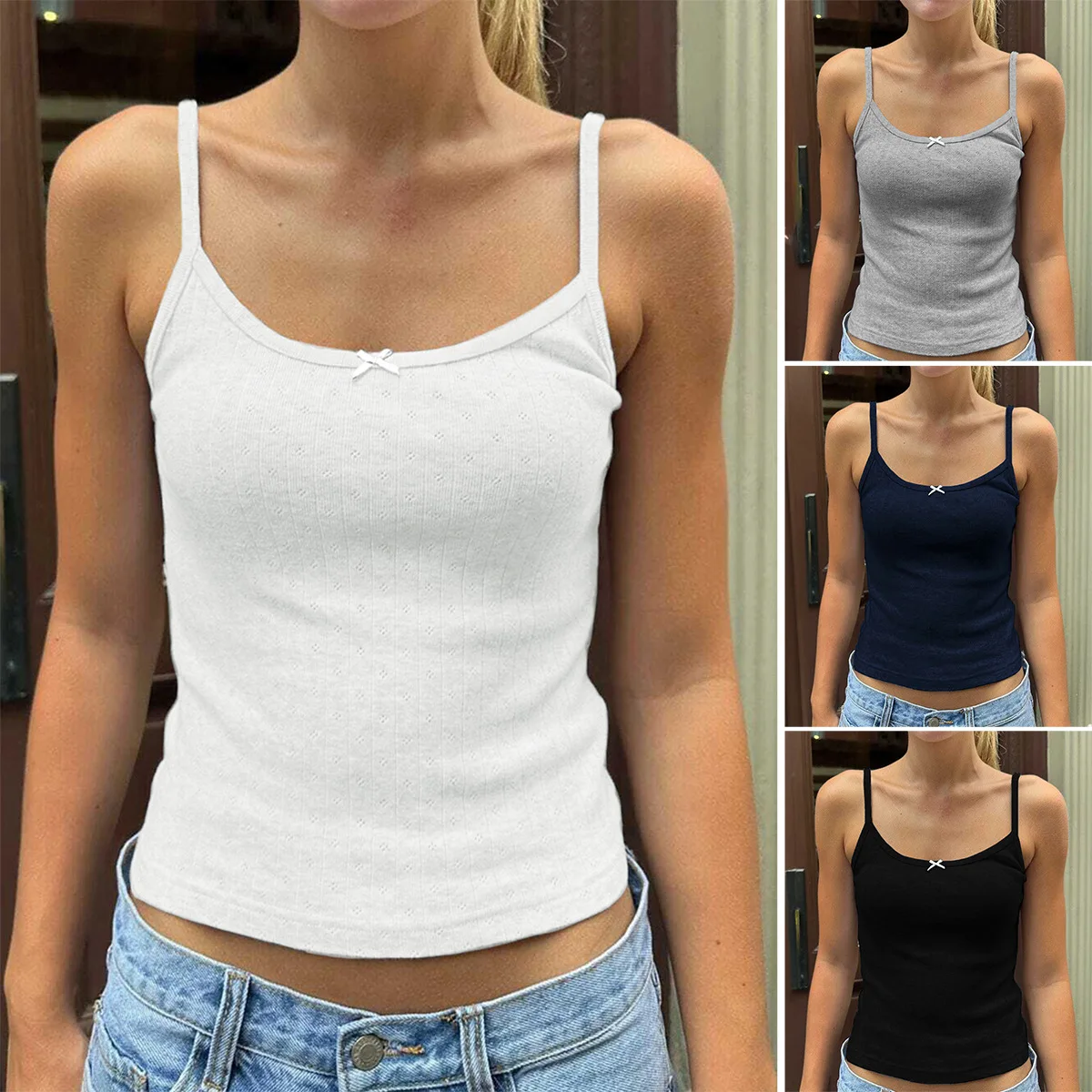 

2025 Spring and Summer Tops Women's Y2K Sexy Style Solid Color Waisted Knit Camisole Slim Fit Sexy Short Street Wear Crop