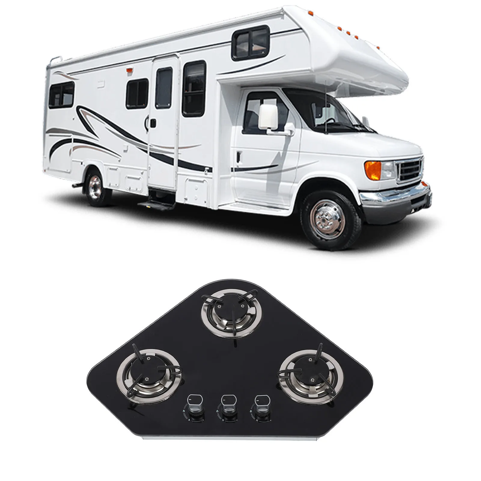 Estufa de gas Panel de vidrio templado Acero inoxidable 3 quemadores 1.8Kw Estufa de gas para barco Caravana RV Camper