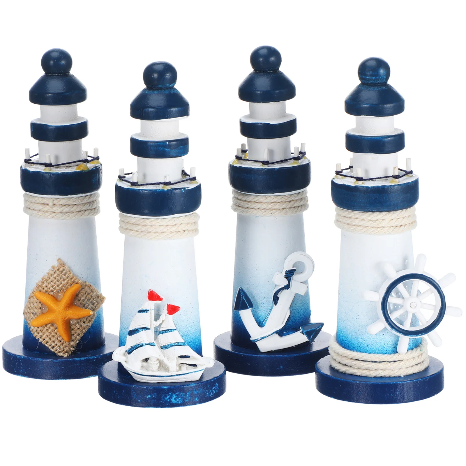

4Pcs Mini Wooden Lighthouse Decoration Mediterranean Style Home Office Desktop Ornament Craft Lighthouse Ornament