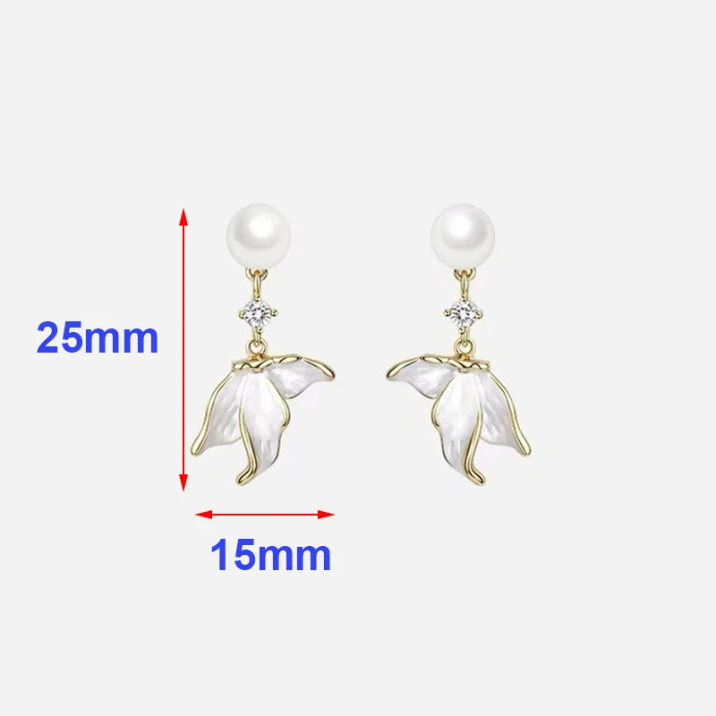 Real 925 Sterling Silver Pearl Fish Tail Animal Stud Earrings For Women Cute Fine Jewelry Light Luxury Summer Accessories