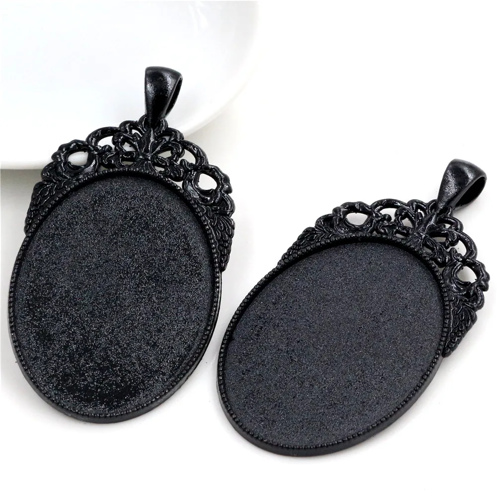 New Fashion 5pcs 30x40mm Inner Size Antique Silver/Black/Bronze Plated Flowers Style Cabochon Base Setting Charms Pendant