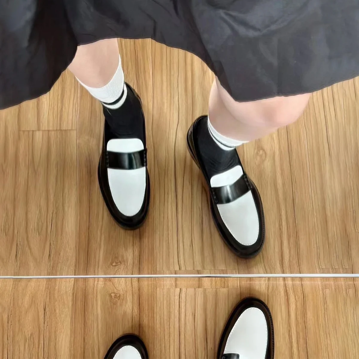 NIGO Women's Black White Thick Bottom Heightening Loafers Fashionable Simple Elegant Cowhide Casual Shoes #NGSH1618