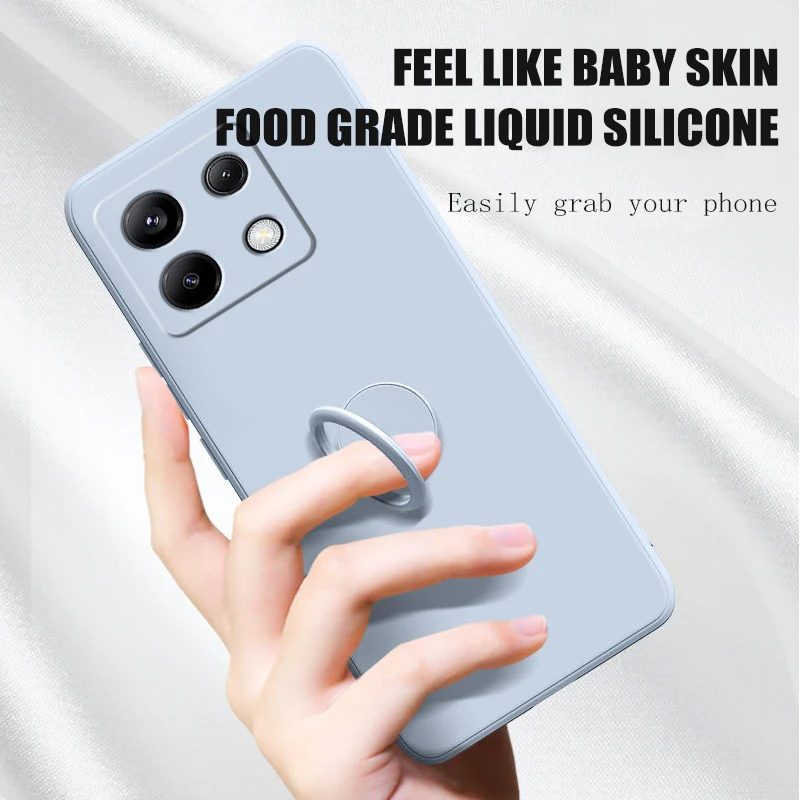 Soft Liquid Silicone Case for Xiaomi Redmi Note 13 Pro 5g Ring Holder Phone Shell Redmi Note13 Pro Poco X6 Cover Protect Fundas