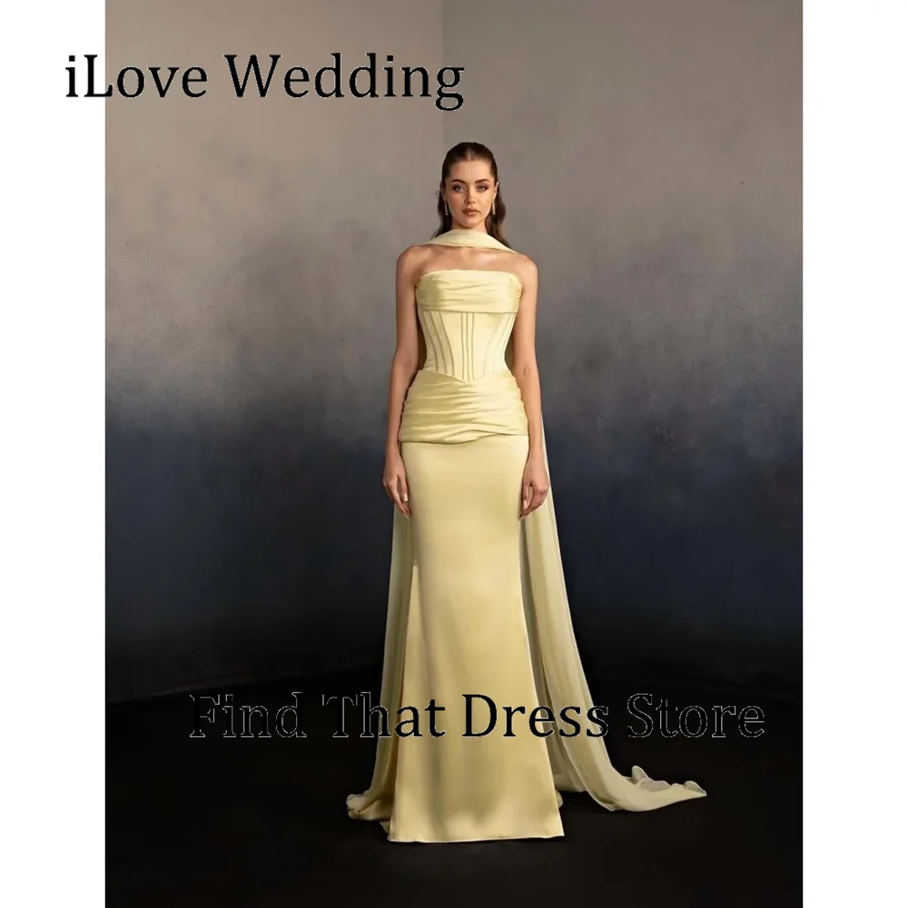 

Желтое вечернее платье на заказ с открытыми плечами, плиссированное, фасон «русалка», сексуальное, с открытой спиной, макси, с шлейфом, для выпускного вечера/вечеринки