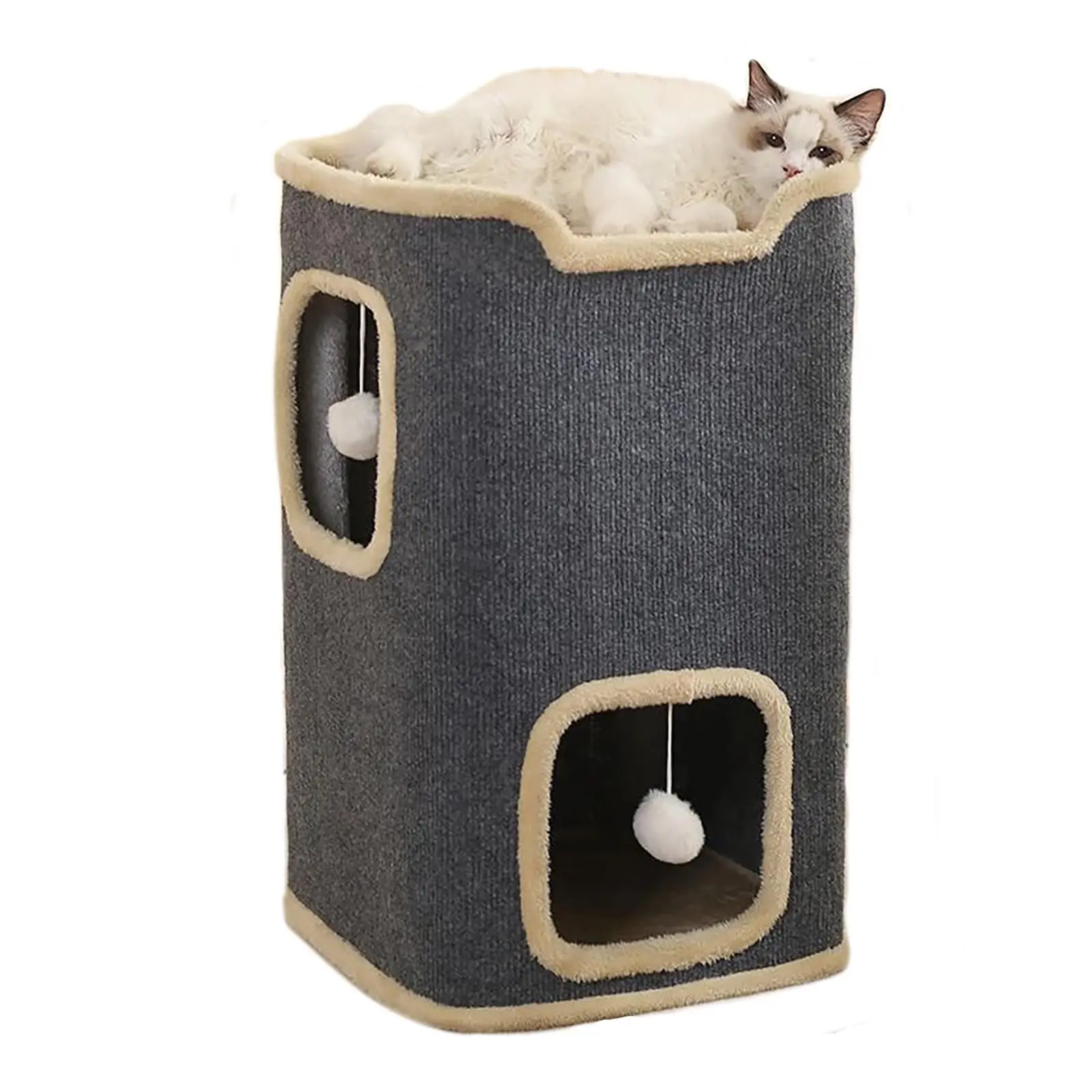 2-Layer Cat House Cat Cave for Indoor Cats Rectangular Cat House Hanging Toy Indoor