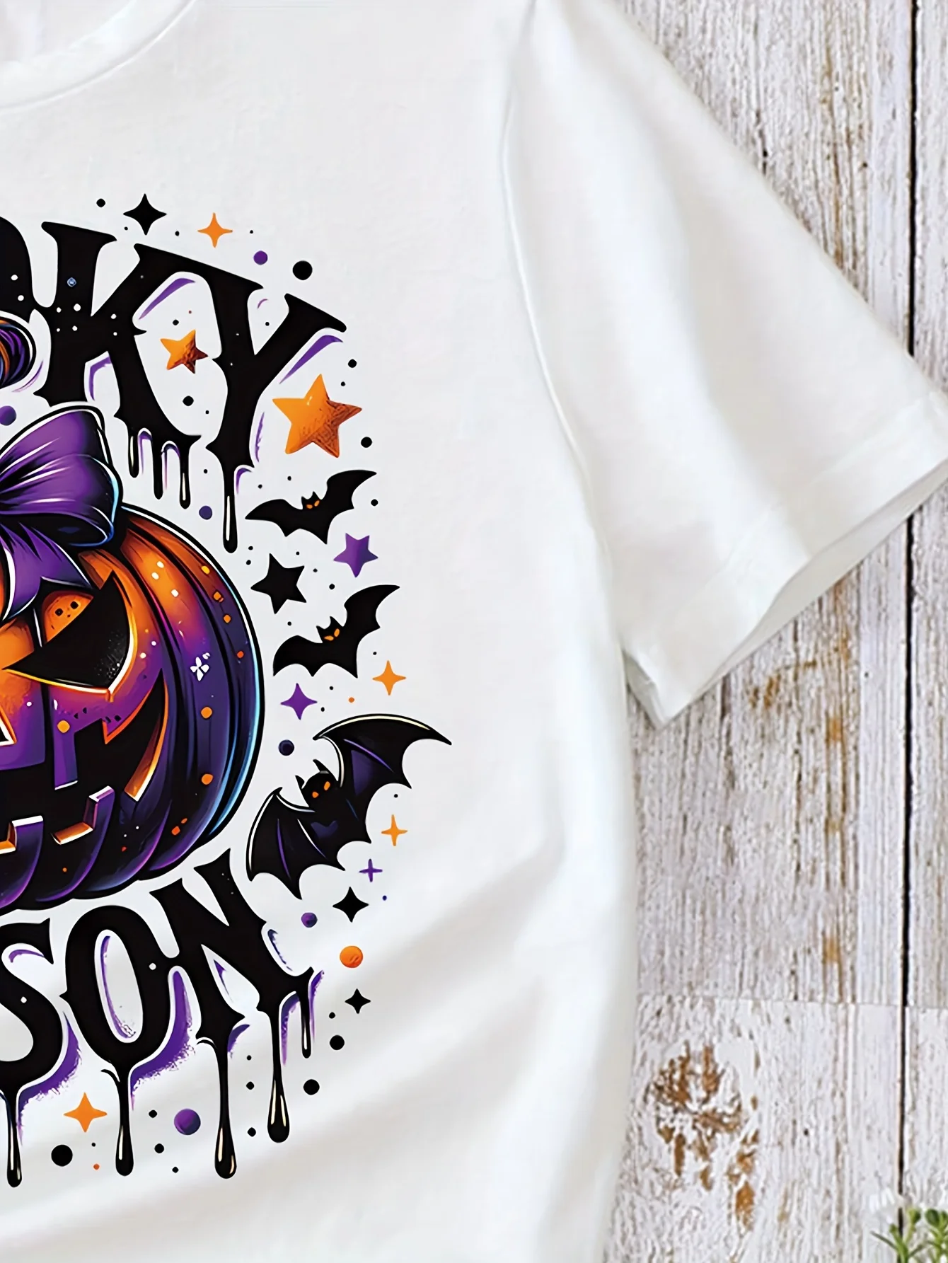 Large size printed Halloween T-shirt spring/summer casual short-sleeved crew neck top women\'s plus-size clothing