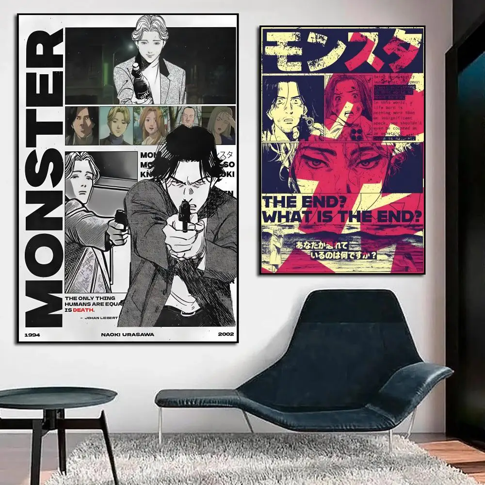 N-naoki Urasawa S Monster Poster Durable Waterproof Aesthetic Stickers Wall Art HD  for Office Bedroom Bar  Coffee Home Decor