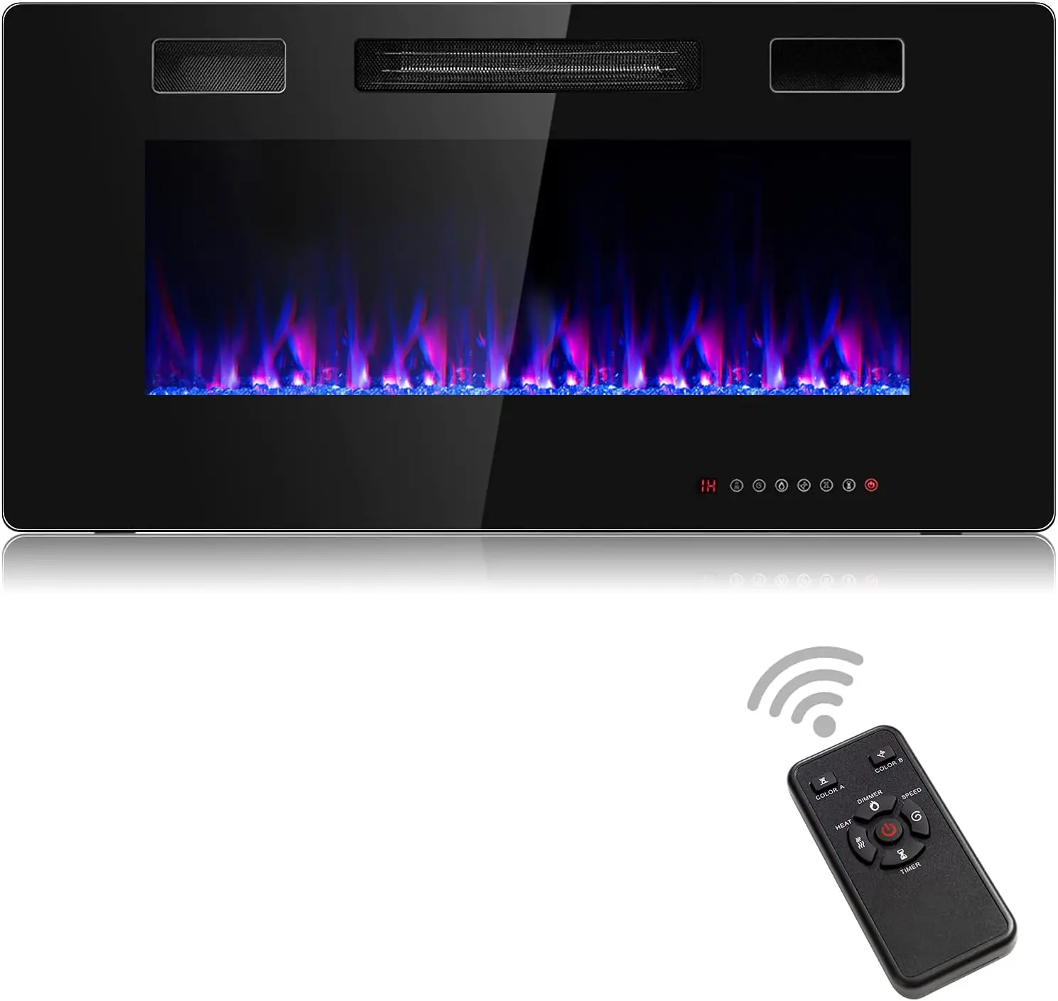 

36-Inch Electric Fireplace 750W/1500W Wall Recessed and Mounted Fireplace Insert with Remote Control 12 Flame Colors