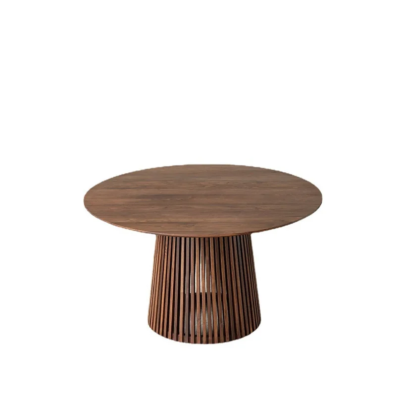 

Nordic black walnut grille round dining table, Nordic Japanese small apartment round dining table