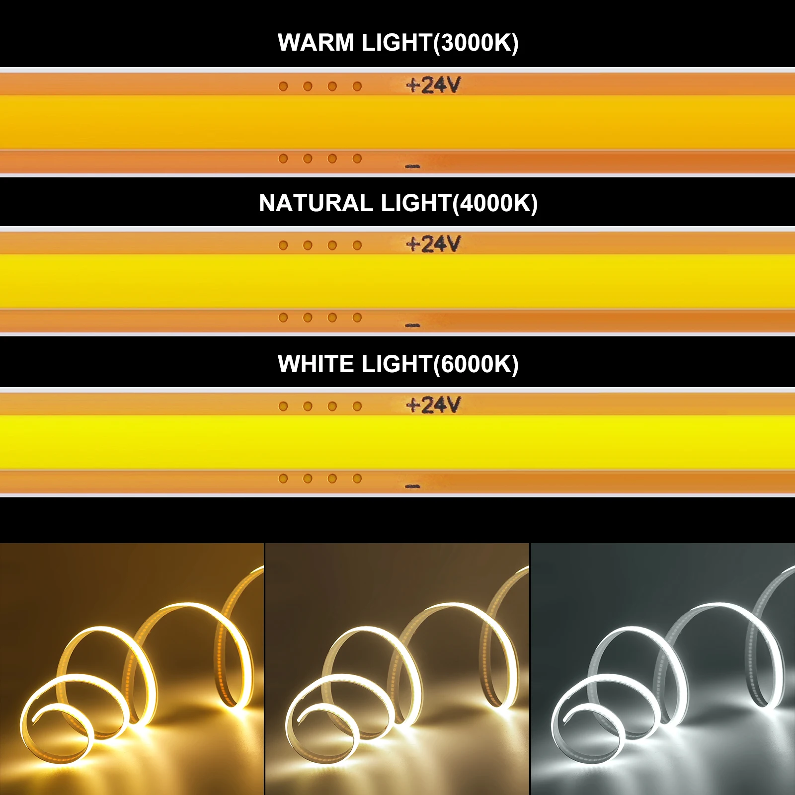 Lampu Strip LED COB PCB 5mm 8mm Dapat Dipotong 12V 24V Dengan Kabel 2PIN Colokan DC 400LED/m 3000k 4000k 6000k Lampu Fleksibel 0.5m 1m 5m 10m 20m