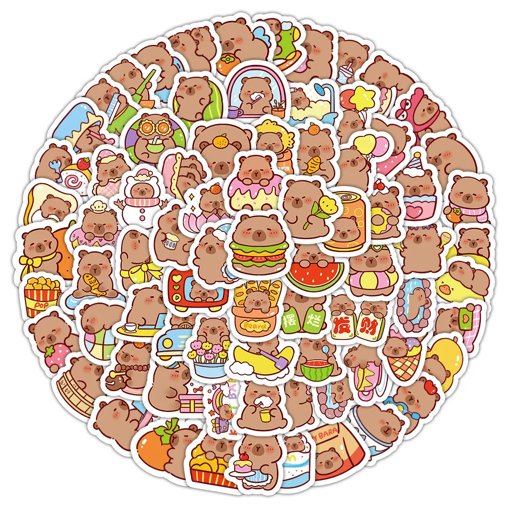 100 Stuks Cartoon Leuke Capybara Stickers PVC Esthetische Kapibala Graffiti Decals Scrapbooking DIY Telefoon Laptop Notebook Briefpapier
