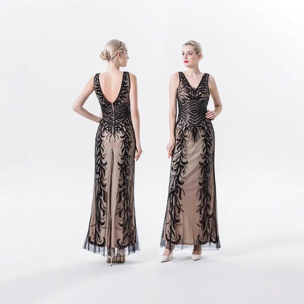 iny Pailletten Dr Ele Deep V Slim Langes Abendkleid Stage Dance Par New Sle Damen Faion Traditionelles Kostüm