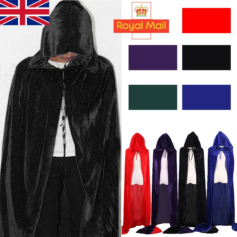 Capa larga con capucha para Halloween, capa de bruja, púrpura, verde, rojo, negro, disfraz de Cosplay, Prop, vampiro, fiesta de Carnaval