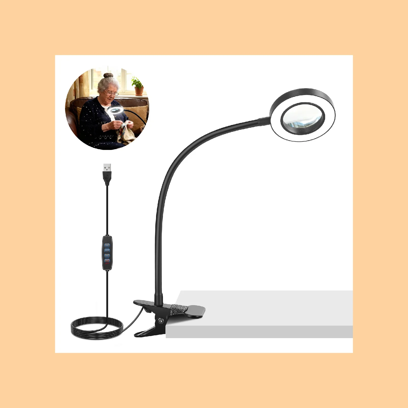 NEEWER 10X Clip On Magnifying Lamp with Clamp Stand, Bi Color Dimmable LED Magnifier Light for Desk Craft Reading Close Up Work