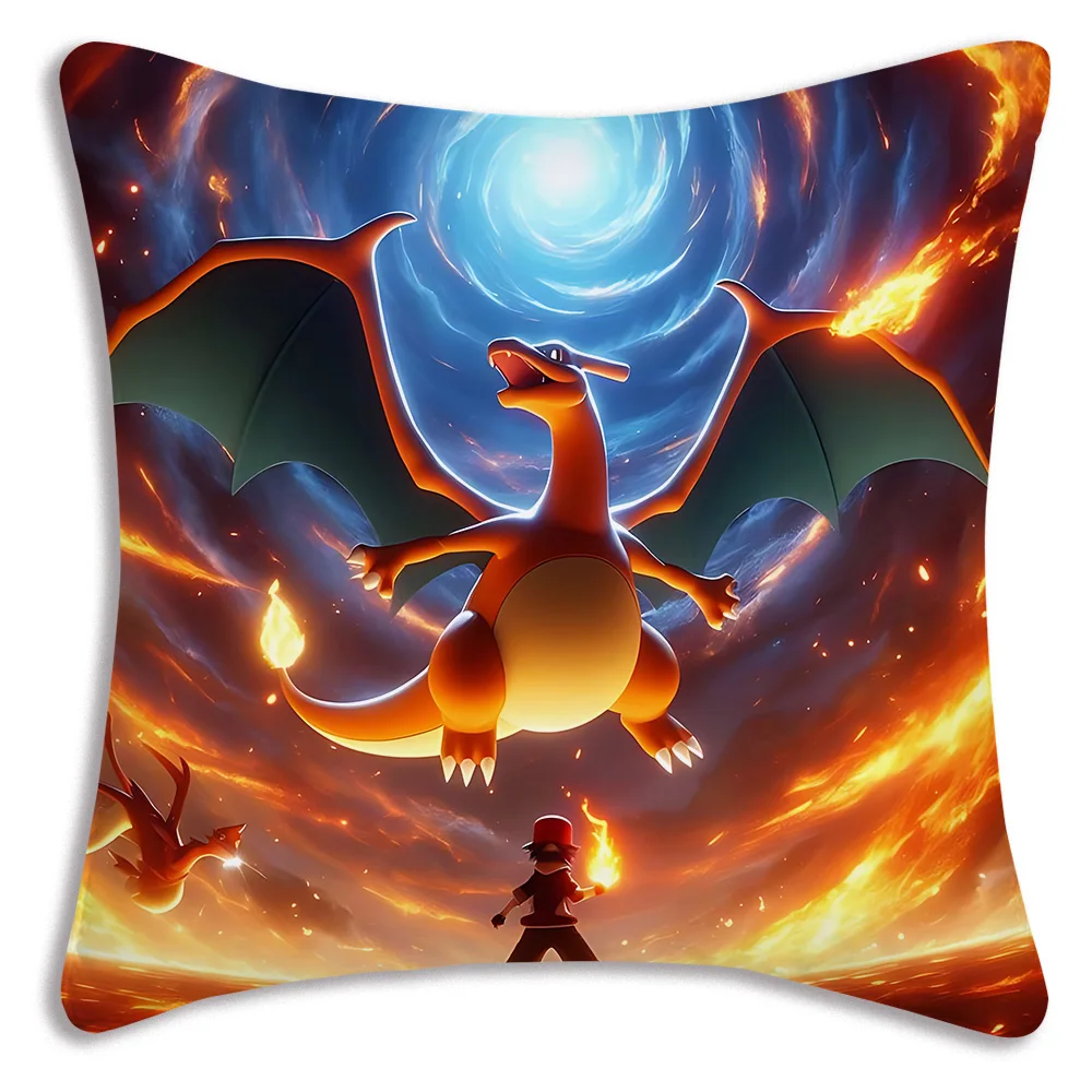 Pillow Covers Cartoon Charizards Sofa Decorative Home Double-sided Printing Short Plush Cute Cushion Cover