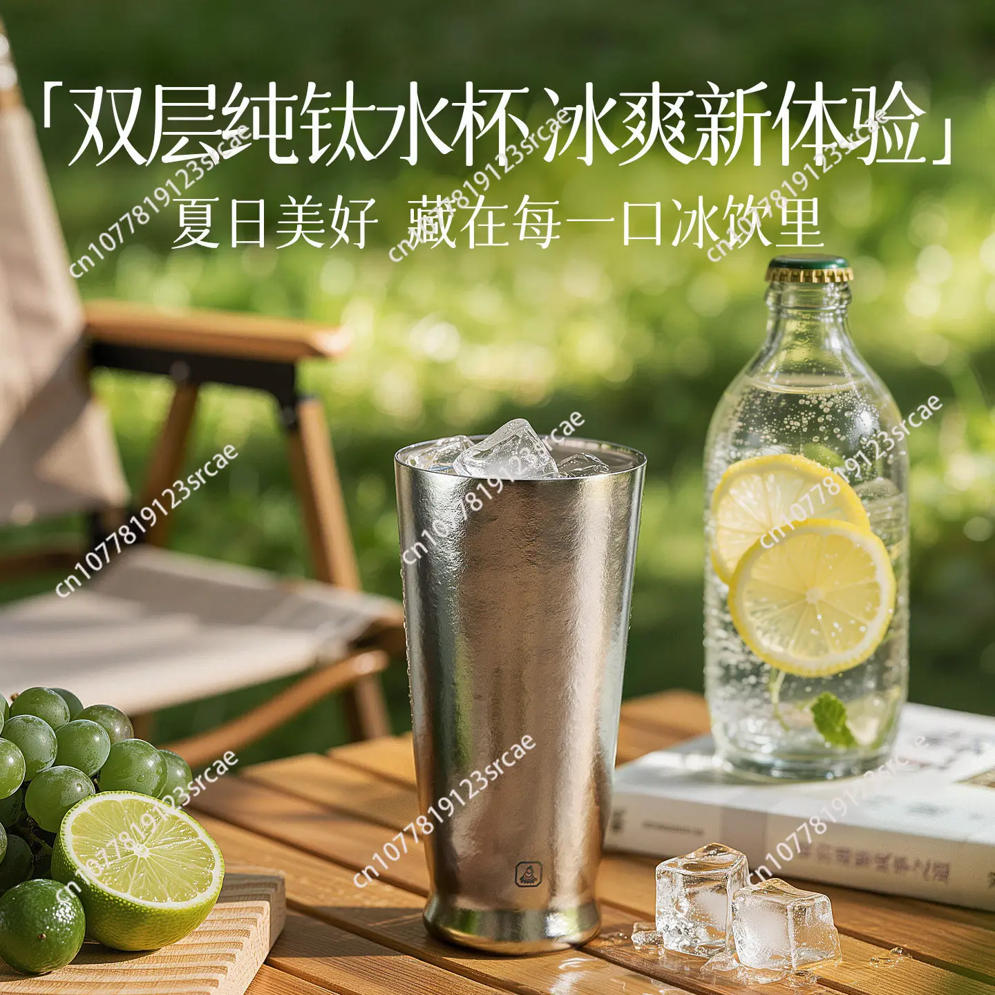 Pure titanium double-layer beer cup ice drink glass water cup outdoor cup