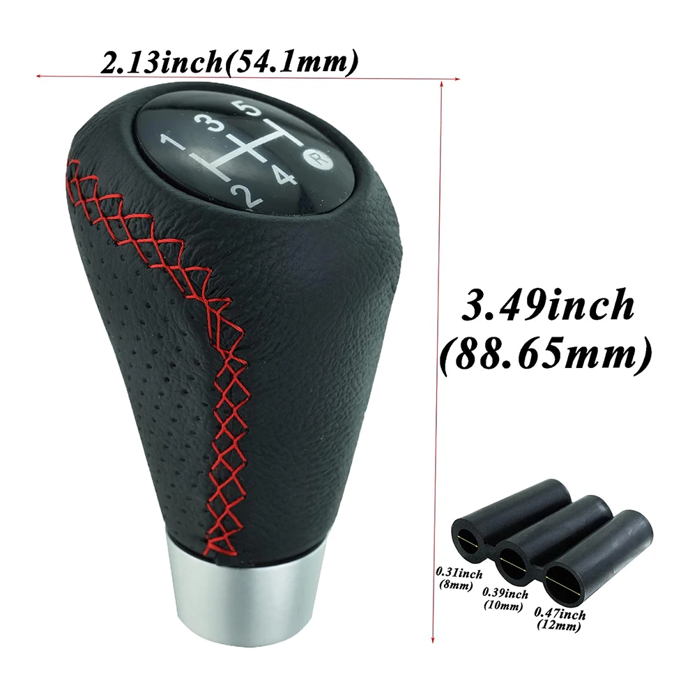 Universal 5 Speed Manual Leather Red Stitch Gear Shift Knob Car Gear Stick Shift Knob Lever Manual Transmission M8 M10 M12