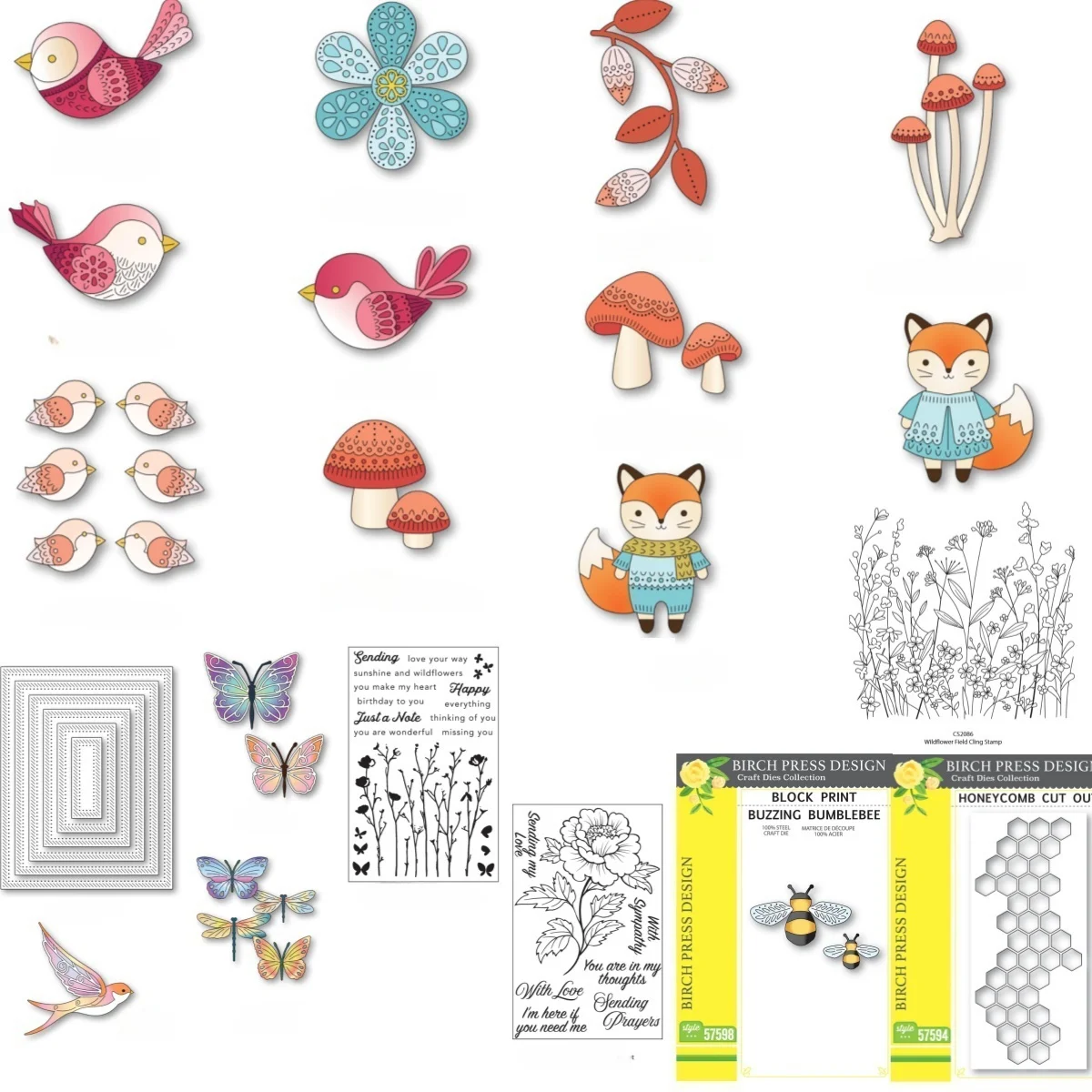 Butterflies Mushrooms Bird Fox Honeycomb Metal Cutting Dies Clear Stamps Stencil DIY Scrapbook Embossed Decoration 2025 Summer