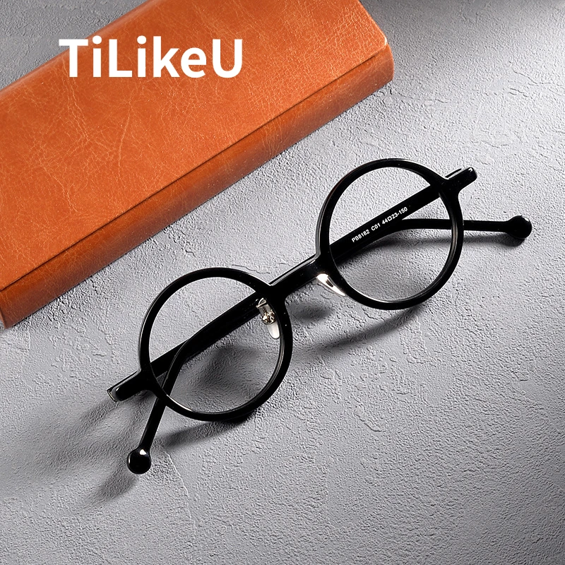 Japanese Brand Small Round Eyeglasses Acetate Handmade Literary Vintage Glasses Frames Personality Small Eyewear Men and Women