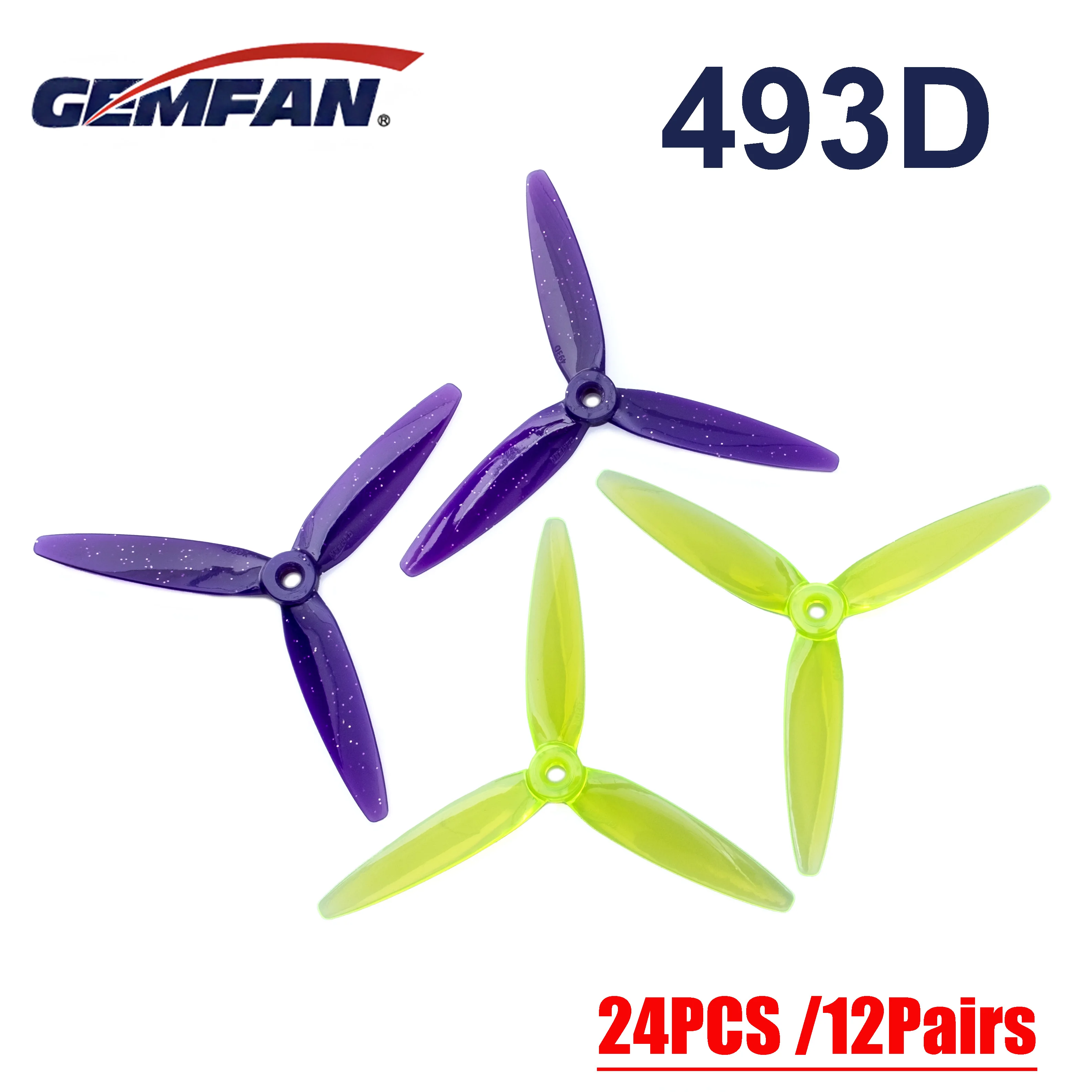 24PCS /12Pairs Gemfan 493D 3 Blade PC Propeller 3D Props 5mm Holes For 5 Inch RC FPV 3D Freestyle Racing Drones 2207 Motor