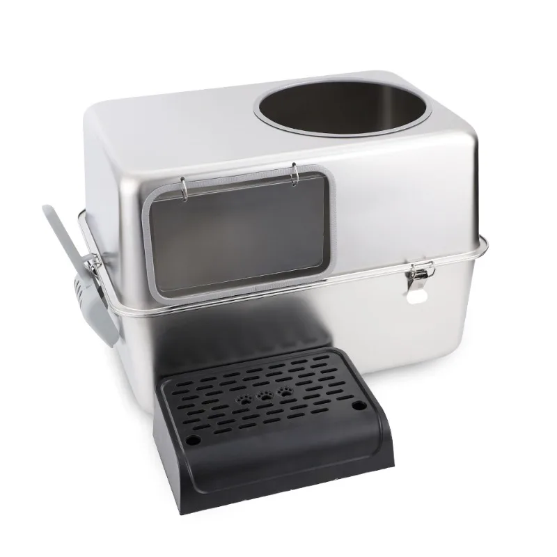 

Pet 201 stainless steel cat litter box oversized cat toilet fully closed anti-splash with semi-closed cover