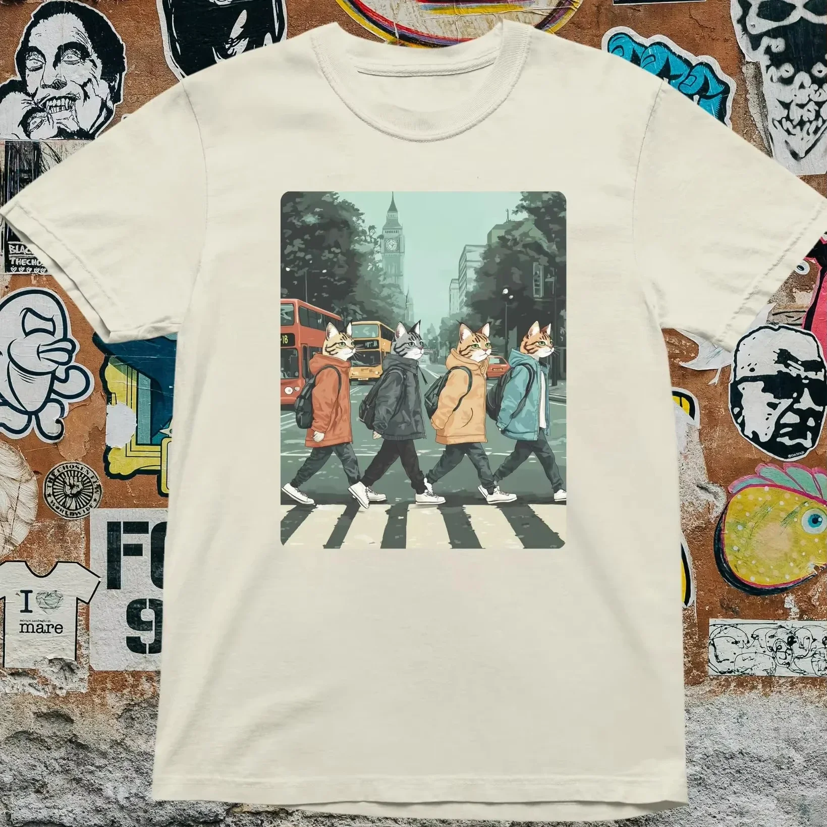 Camiseta de gato divertida con parodia musicalcamisetas Graficasropa de calle ريترو camisetas transpirables de manga corta