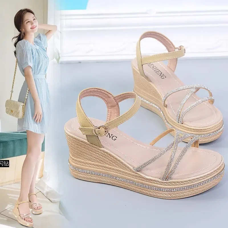 Sandals For Women Ladies Shoes One Word Footwear Roman Style Summer 2024 Platform Wedges Heel Vip Comfortable And Low Price F