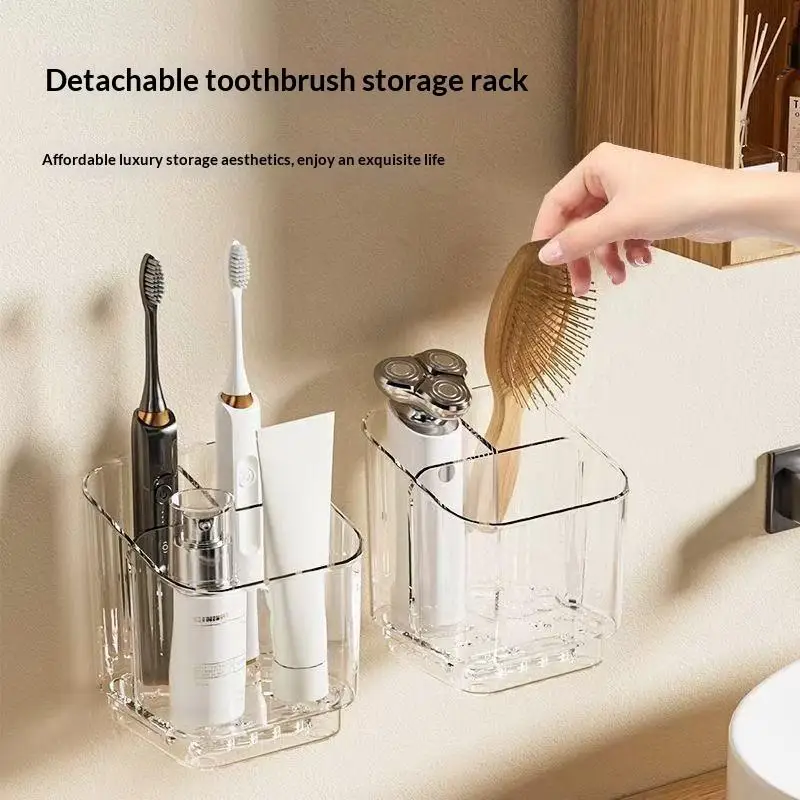 Toothbrush Storage Rack Large Capacity Bathroom Wall-Mounted: Box Plastic Organizer Toothpaste Razors