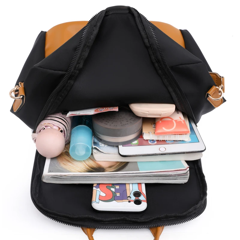 Fashion Patchwork Backpack Women Waterproof Nylon Daypack Designer Ladies Travel Rucksack Large School Bags for Teenage Girls