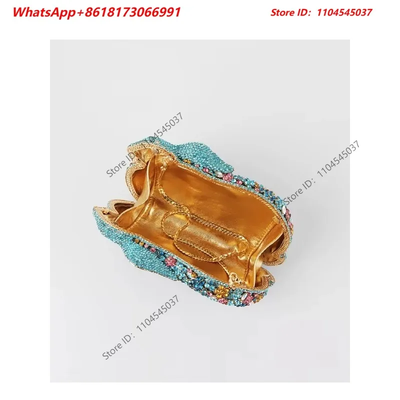 Water Diamond Hollow Rabbit Shaped Animal Series Handmade Diamond Set Bag Blue Glass Diamond Party Women's Handbag