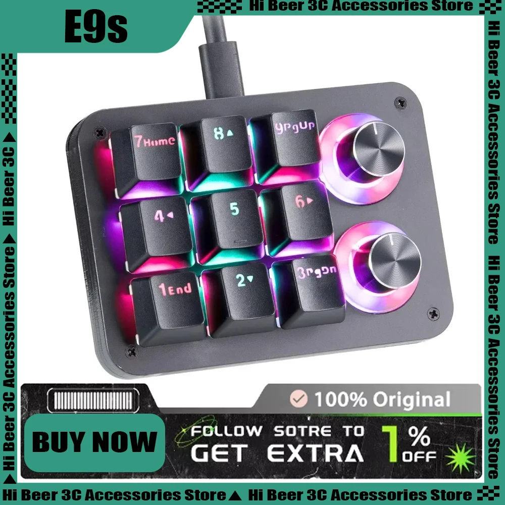 

E9s Mechanical Keyboard 9 Key Dual Knob RGB Osu Macro Programming Mini Full Key Built-in Chip Storage Custom Keypad Portable