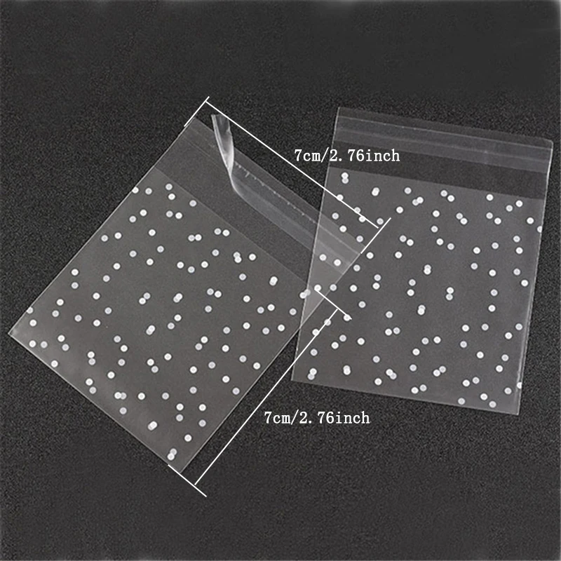 100PCS Plastic Transparent Packing Cellophane Bag Polka Dot Candy Cookie Gift Bag DIY Self Adhesive Pouch Candy Bags for Party