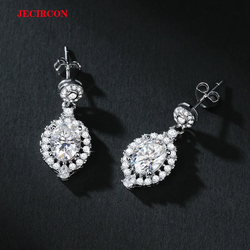 

JECIRCON S925 Sterling Silver 1.5 Carat Moissanite Earrings for Women, European and American Water Drop Earrings Party Jewelry