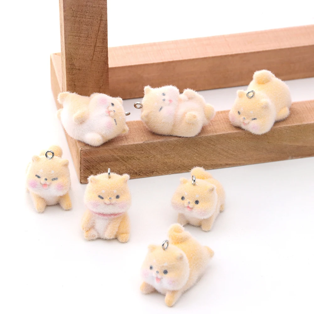 30pcs 3D Flocking Animal Charms Cartoon Puppy Pendants for Necklaces Earrings Handmade Making DIY Jewelry Accessories Supplies