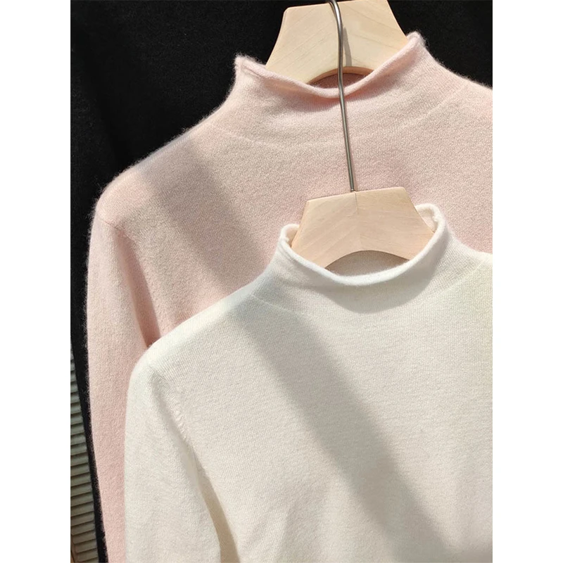 

Retro f High Collar Knitted Base irt Women's Autumn Winter New Sle Slimming Soft Cozy Sweater Commute Sle Pure Color