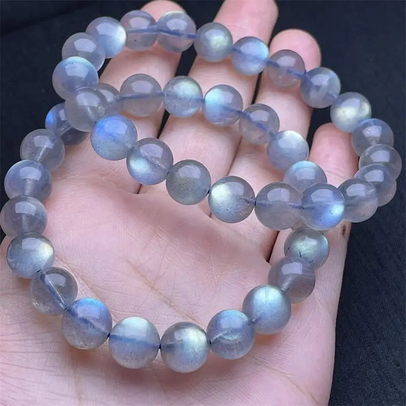 10MM Natural Gray Moon Stone Bracelet Multiple Circles Bracelet Quartz Jewelry Stretch Bangle Children Birthday Gift 1pcs