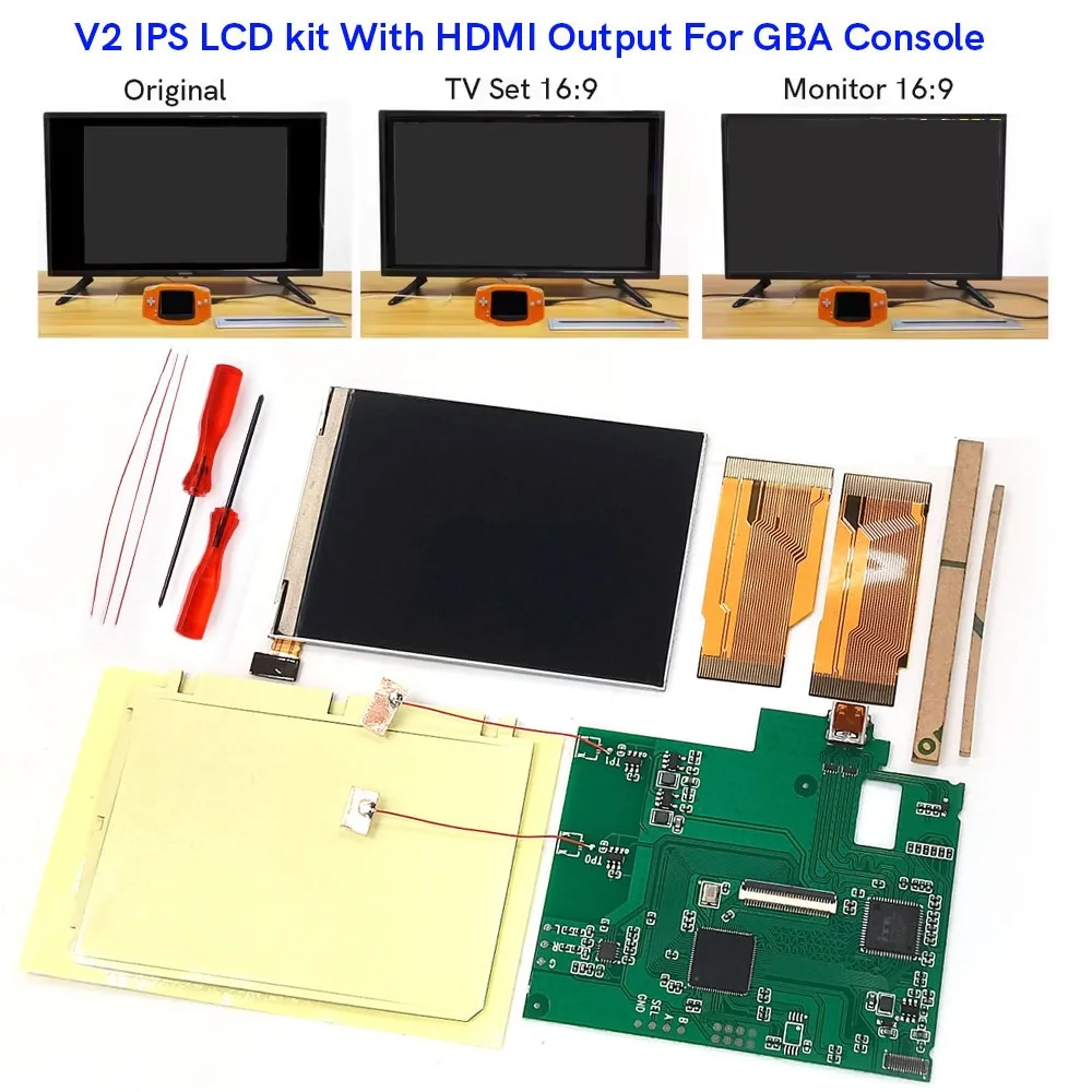 

Hispeedido V2 IPS Backlight Retro Pixel 480x320 Display Resolution Brightness LCD Kit With HDMI-Compatible TV Output Mod For GBA
